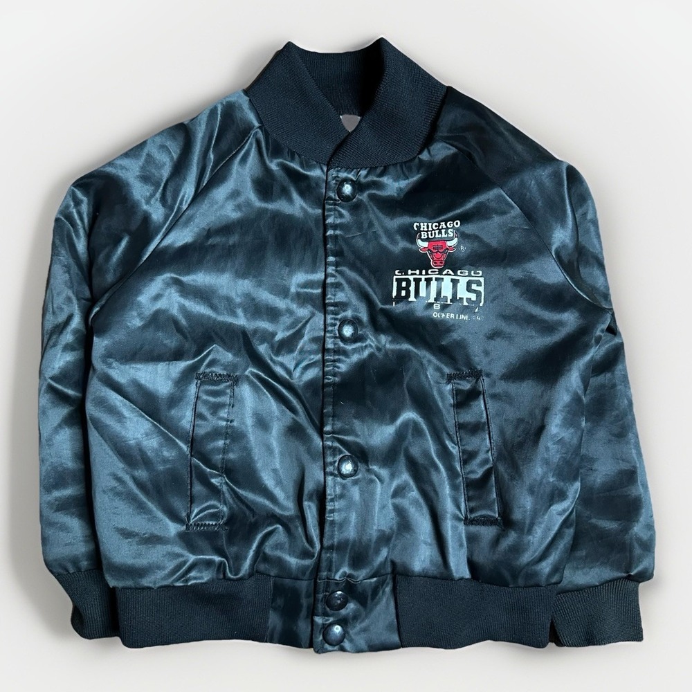 Vintage 1992 Chicago Bulls Satin Jacket Kids Size 5 Black NBA Basketball USA